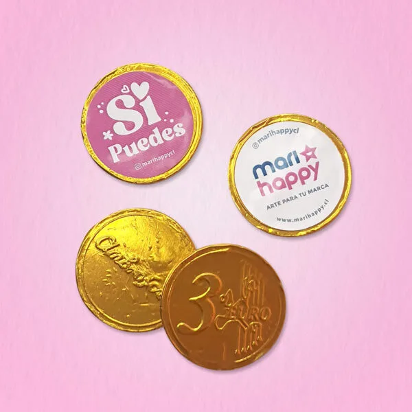 Moneda de Chocolate 3,5cm, ambas caras con sticker