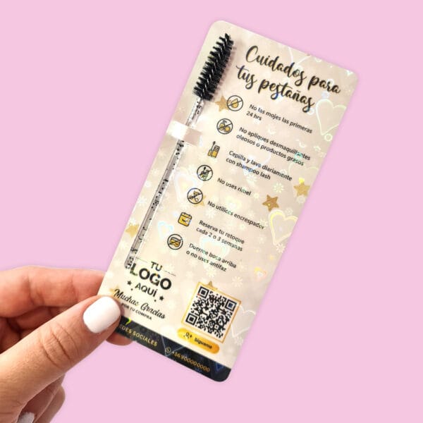 Tarjeta cuidados de pestañas 6x13cm, con holográfico