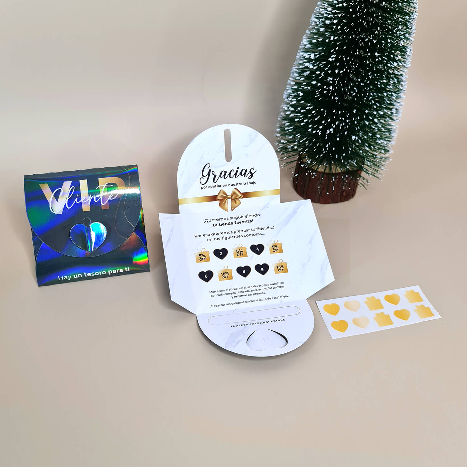 Tarjeta Desplegable para Fidelizar 8x8cm Navideña